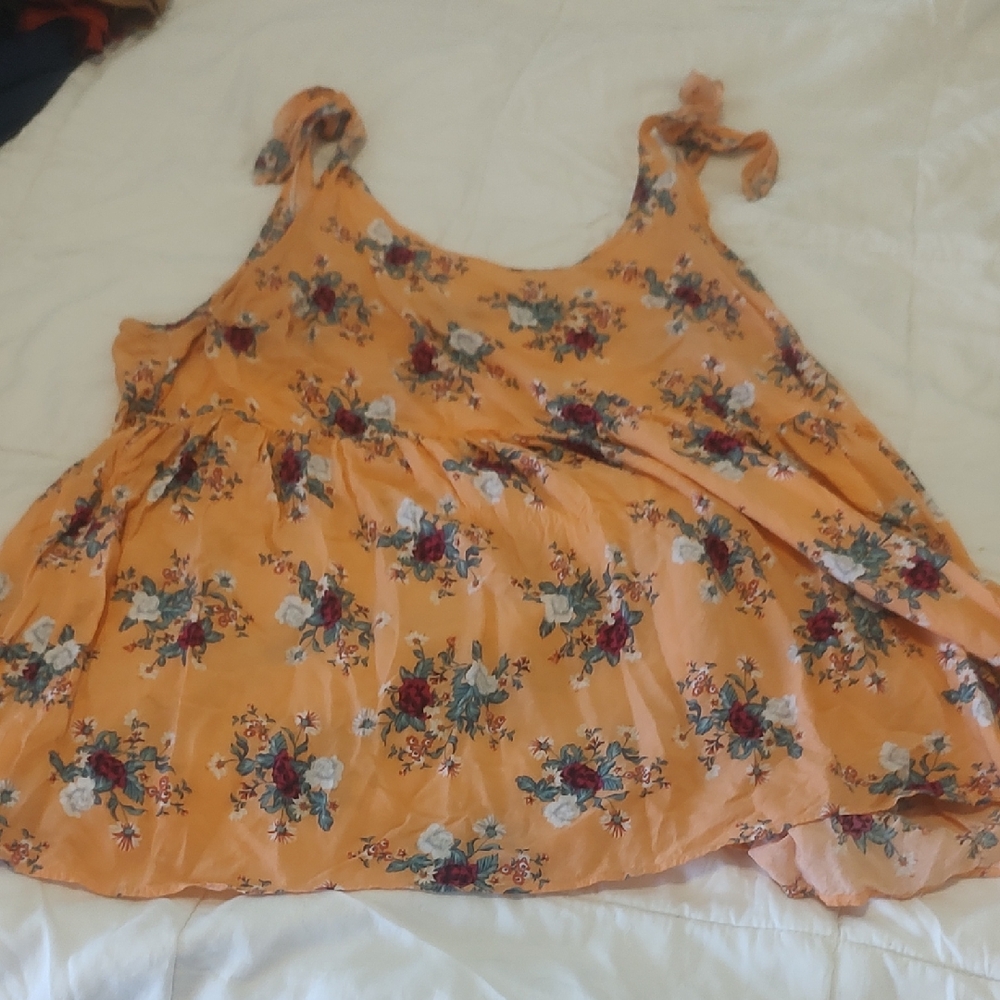 Torrid Orange Floral Sleeveless Blouse